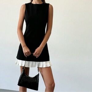 Black Mini Dress with White Pleats